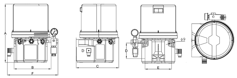 Dimensões da Bomba de Lubrificação de Linha Simples GTS