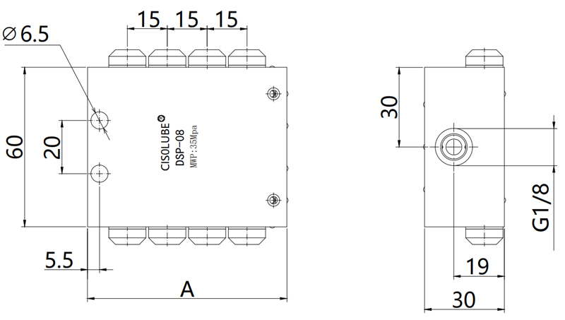 Desenho T&eacute;cnico da V&aacute;lvula Distribuidora DSP